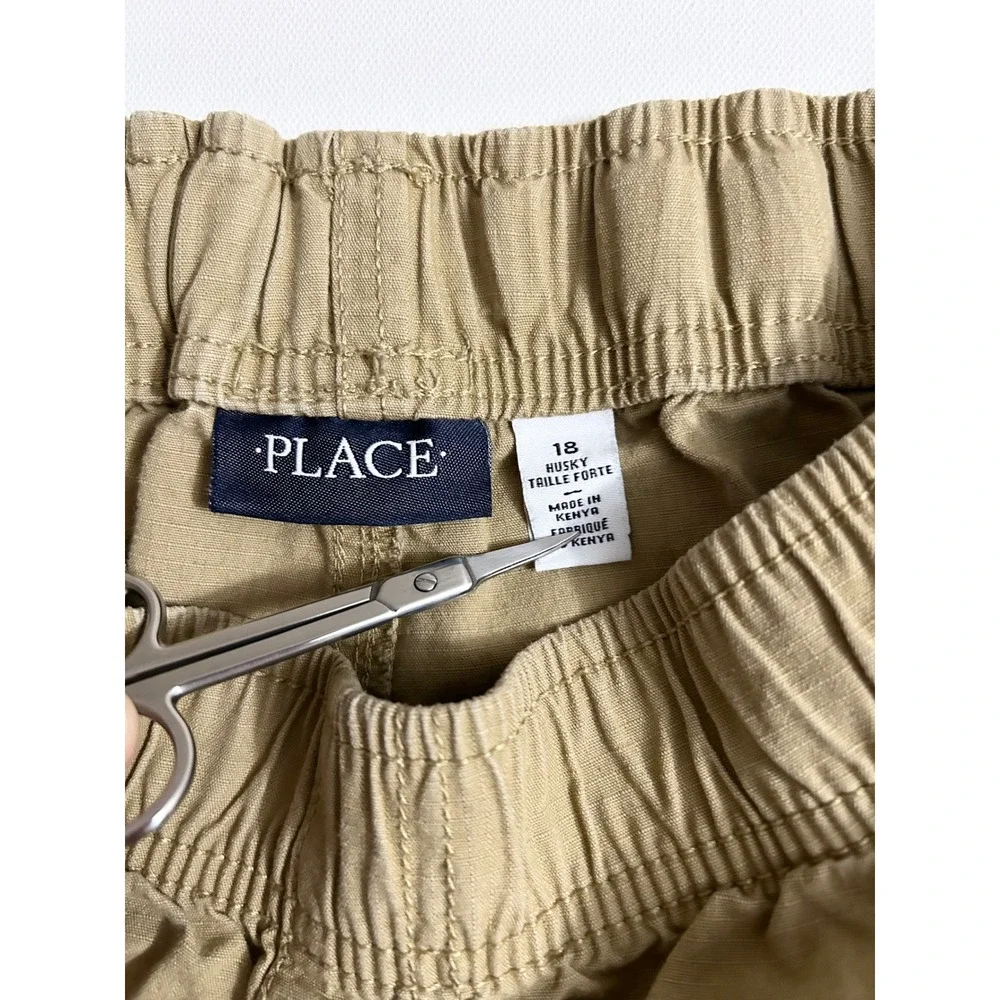 The Childrens Place Boys Khaki Cargo Shorts Size 18 Husky Ripstop Tan Elastic